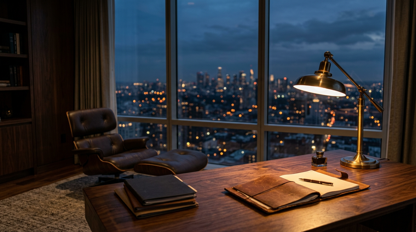 Stillwater Media cinematic image of a quiet executive office at dusk, representing the best alternative to an in-house programmatic team