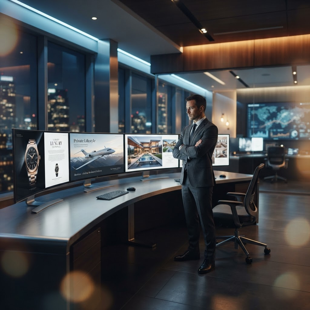 Stillwater Media brand safety programmatic advertising operations — premium editorial ad placements monitored in a luxury media planning environment