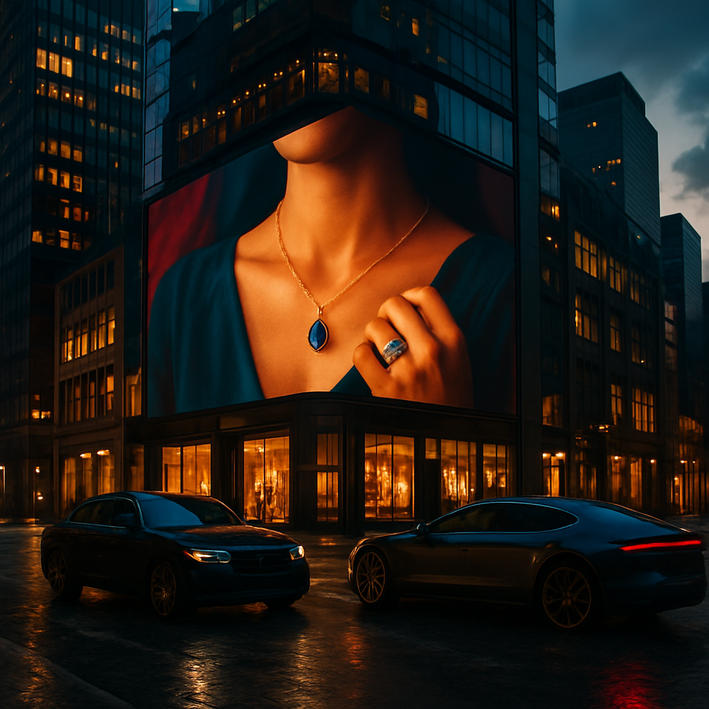 Stillwater Media DOOH affluent location targeting — luxury digital billboard display in premium urban district reaching high-net-worth consumers