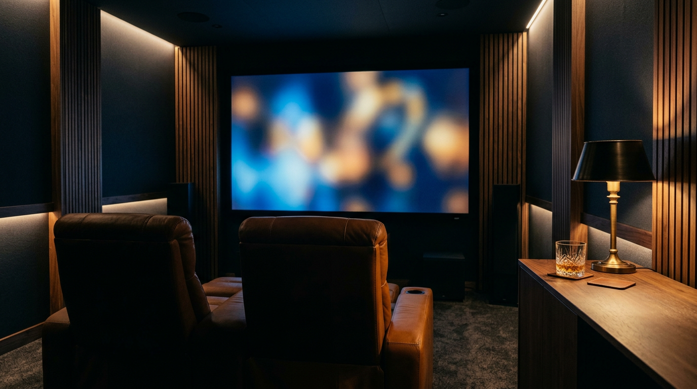 Stillwater Media visual of a luxury private screening room with a glowing streaming display, representing an incremental ROAS agency for CTV