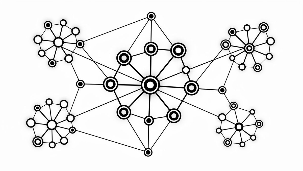 Interconnected network of nodes representing integrated marketing channels