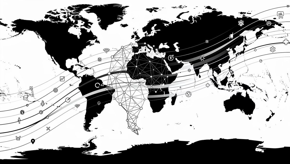 World map with audience signal paths