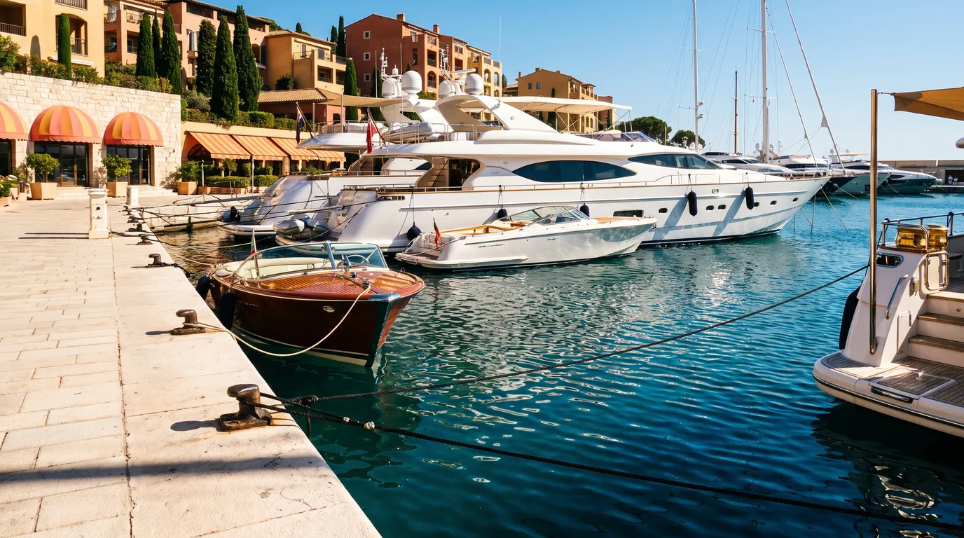 Stillwater Media vibrant image of superyachts moored in a sunlit Mediterranean marina, illustrating how luxury brands avoid made-for-advertising sites