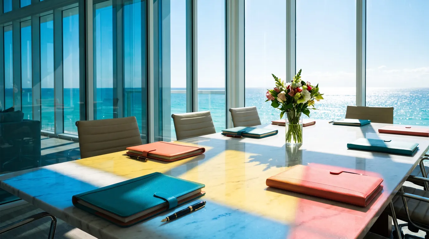 Stillwater Media cinematic image of a private boardroom table, representing how to run a media agency review for a luxury brand
